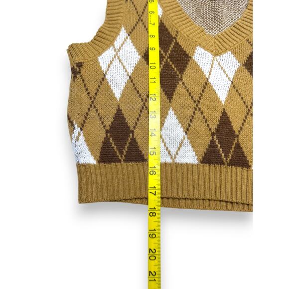 Stella Tweed Argyle Knit  Brown/Tan Vest Size Medium - Picture 4 of 7